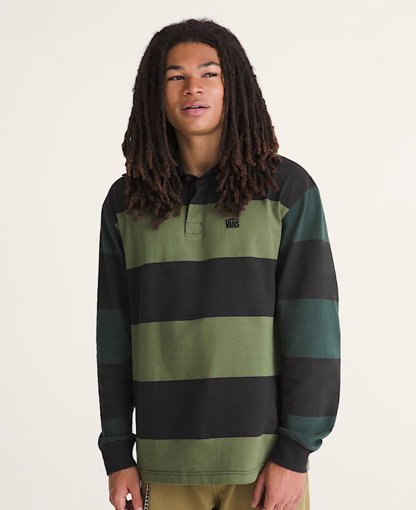 Ward Stripe Rugby Knit-Black-Green Balsam