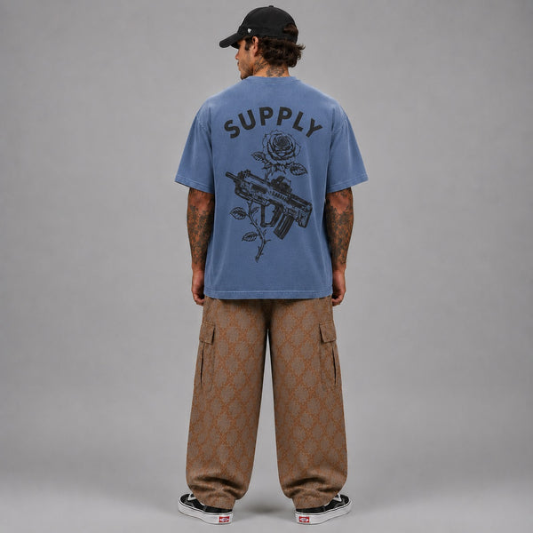 SUPPLY Gun & Rose Pigment Dyed Tee - Vintage Blue