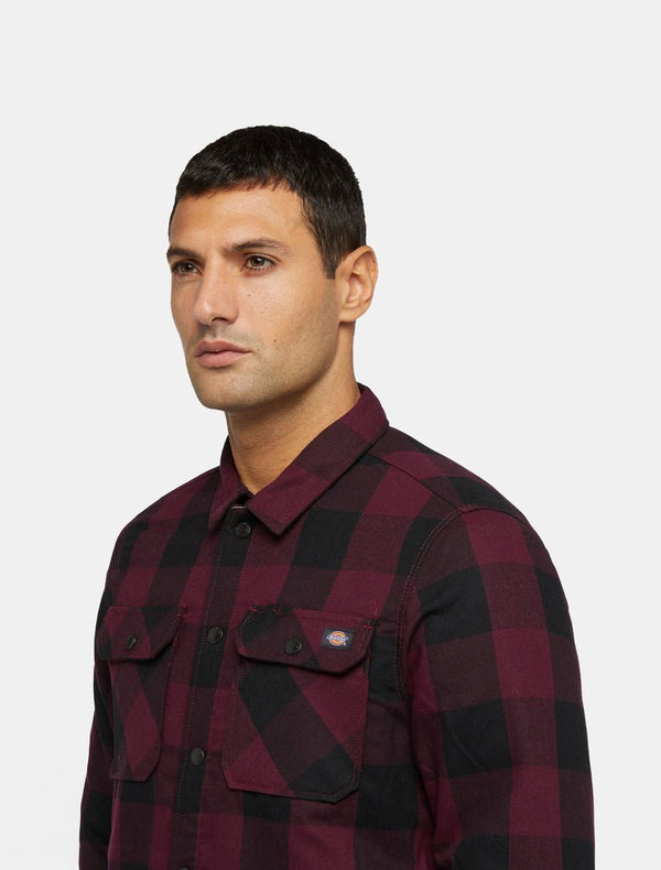 Dickies Sherpa Lined Sacramento Shirt - Maroon - Black - Long Sleeve