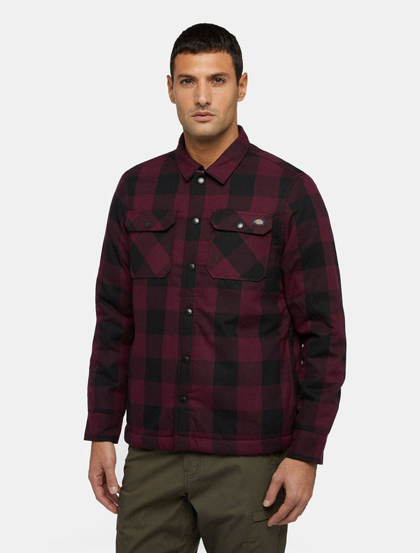 Dickies Sherpa Lined Sacramento Shirt - Maroon - Black - Long Sleeve