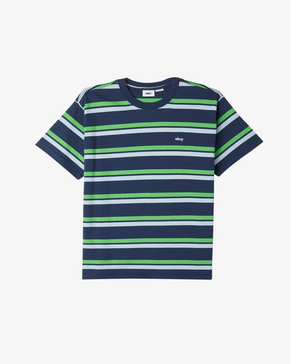 Obey Distance Stripe Tee SS Academy Navy T - Shirt - T - Shirt