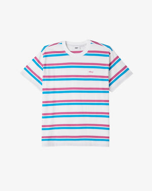 Obey Distance Stripe Tee Ss White Multi T - Shirt - T - Shirt