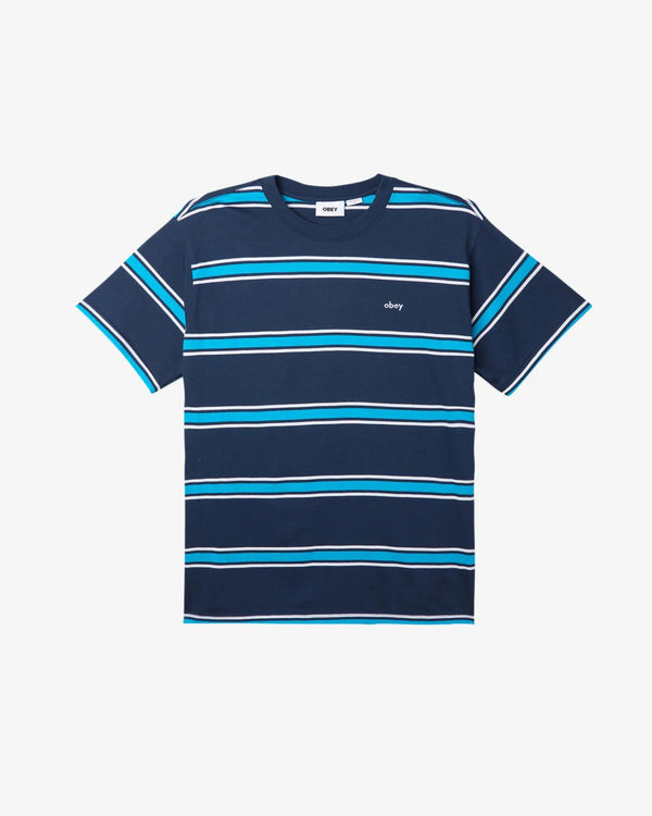 Obey Twenty Stripe Academy Navy Multi T - Shirt - T - Shirt