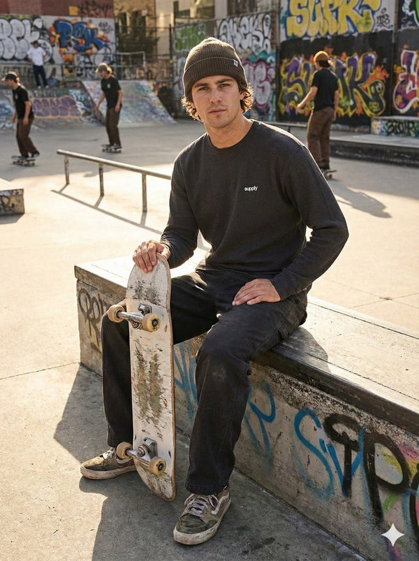 Supply Long - Sleeve Waffle Tee | Black - Long Sleeve