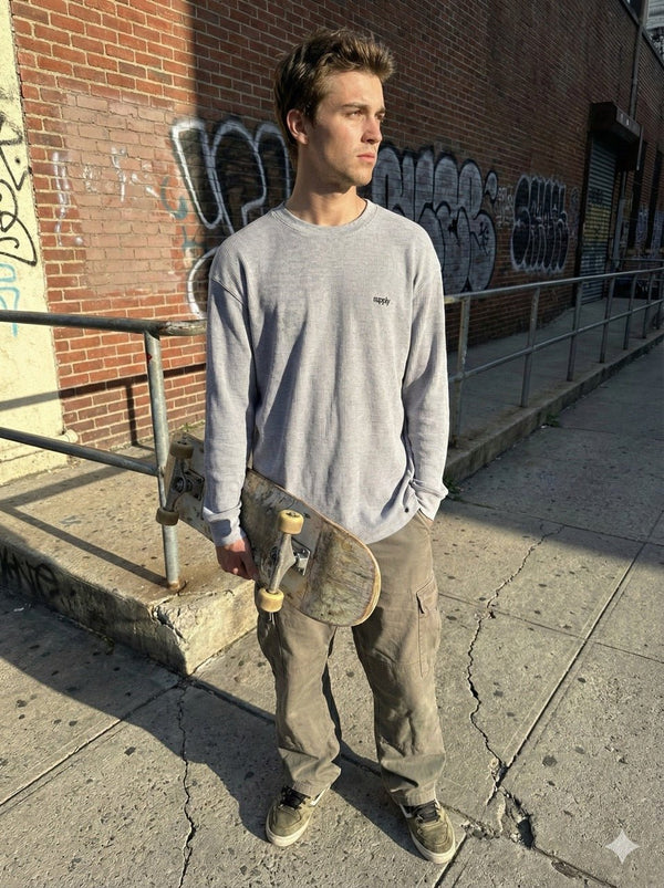 Supply Long - Sleeve Waffle Tee | Grey - Long Sleeve