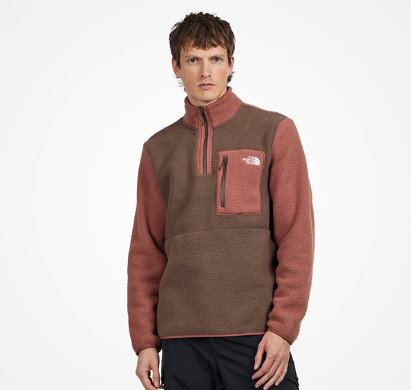 The North Face Men's Yumiori Half 1/4 Zip Fleece Jacket- Smokey Brown / Coffee Brown - Jacket
